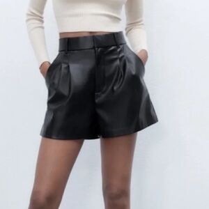 Zara Black Leather Shorts